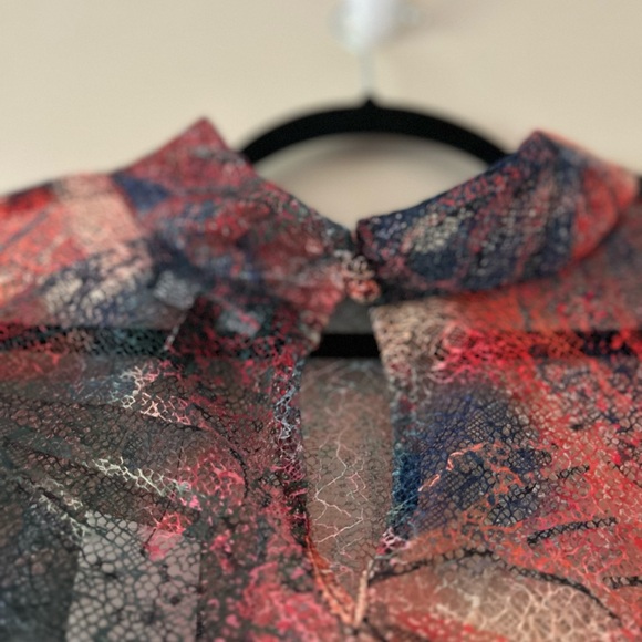 New Eloquii Colorful Lace Long Sleeve Blouse Size 24 Sheer Mandarin Collar NWT - Picture 5 of 10